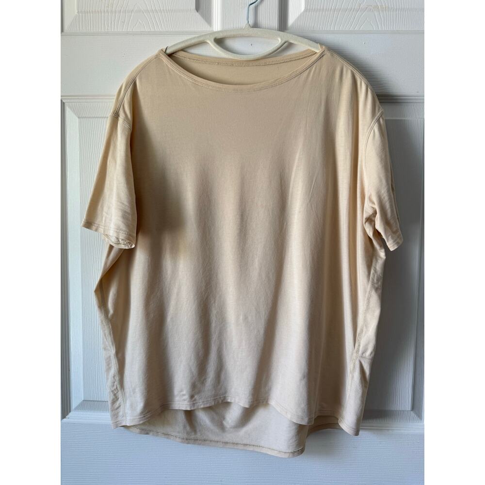 Lululemon Pima Cotton Boxy Cocoon Top Nude Beige Est Size L Yoga Athleisure